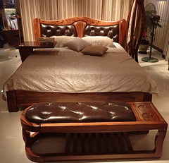 实木床厚重款乌金木床1.8米真皮床软靠包婚床现代中式双人床特价