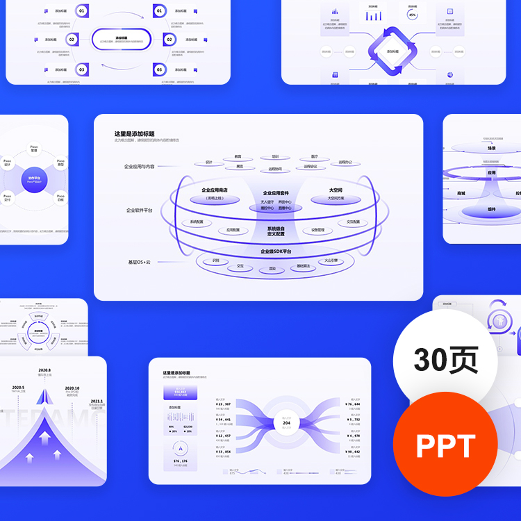 PPT模板蓝色商务简约流程结构逻辑
