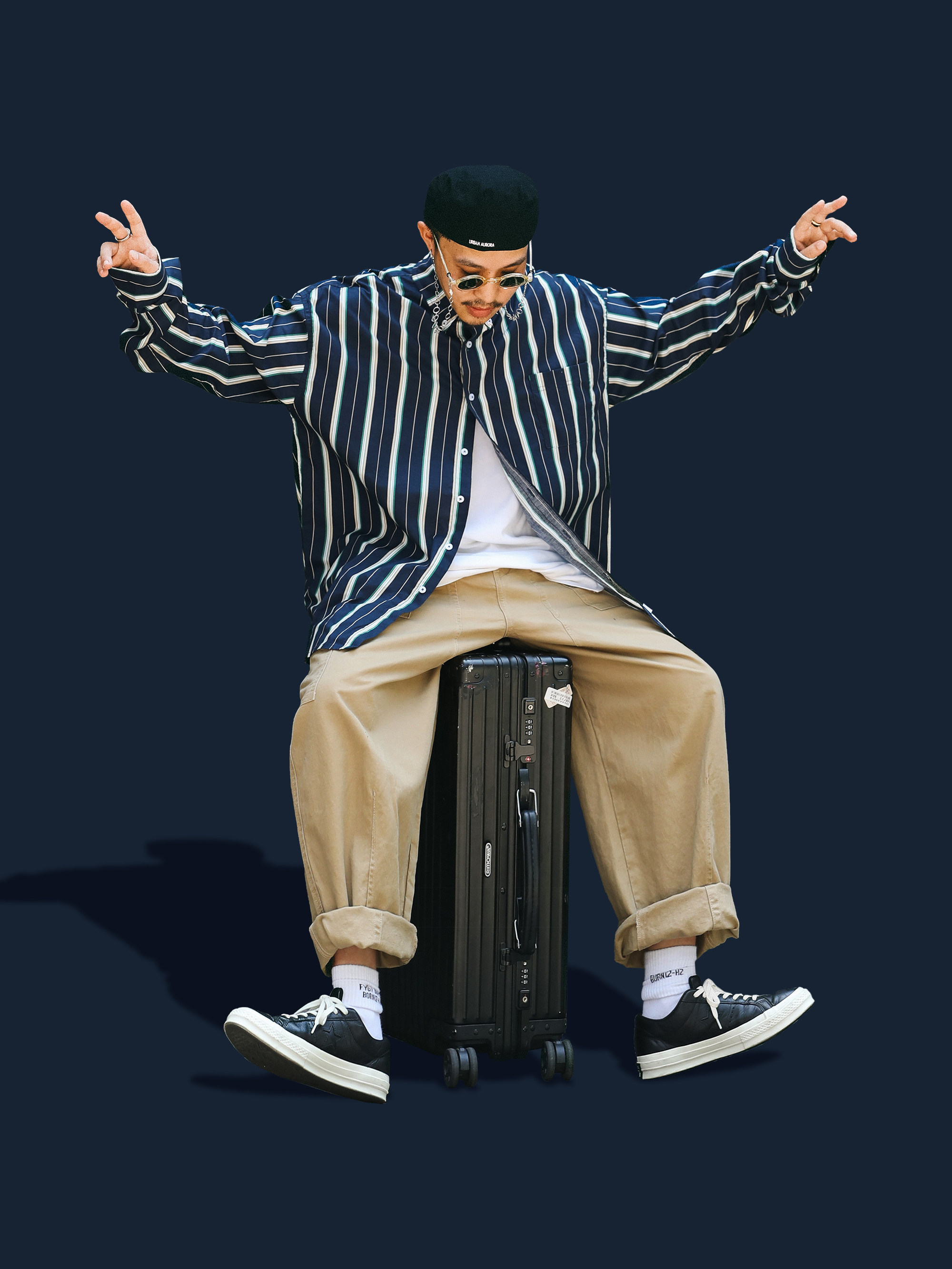 ollieo港风日系复古潮牌潮流休闲条纹衬衫男装宽松长袖衬衣外套男