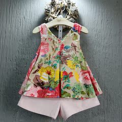 童装 女童套装夏装2016新款 儿童优雅公主花朵两件套
