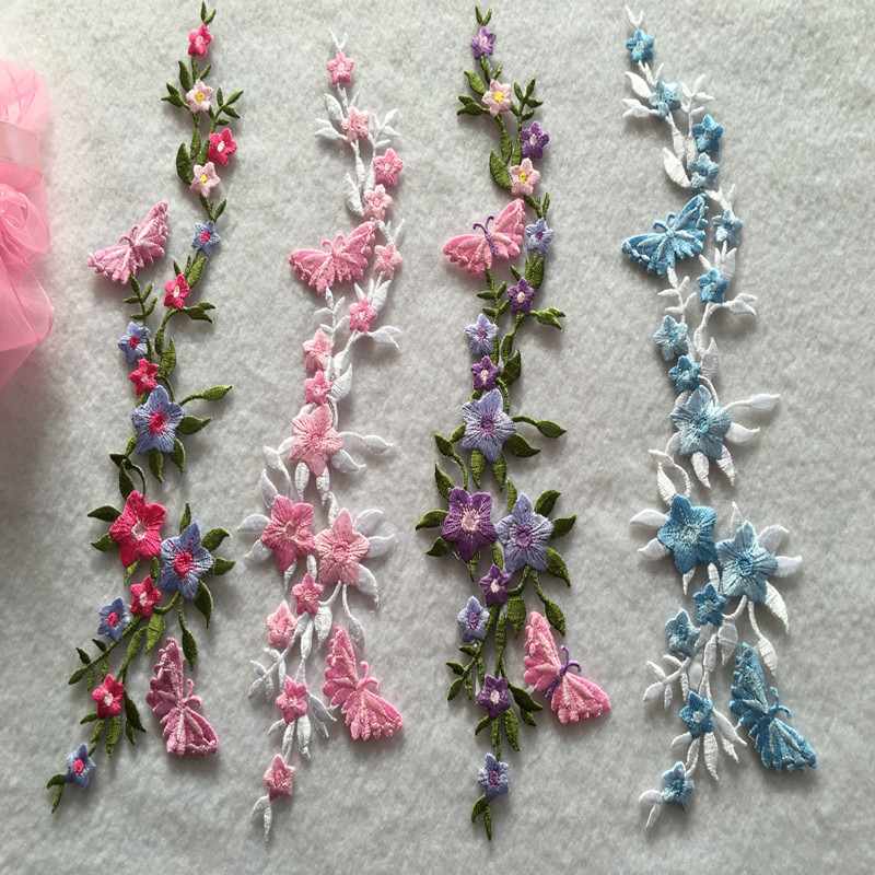 saskia长条蝴蝶花朵刺绣布贴补丁背胶汉衣服装舞蹈裙辅料手工diy