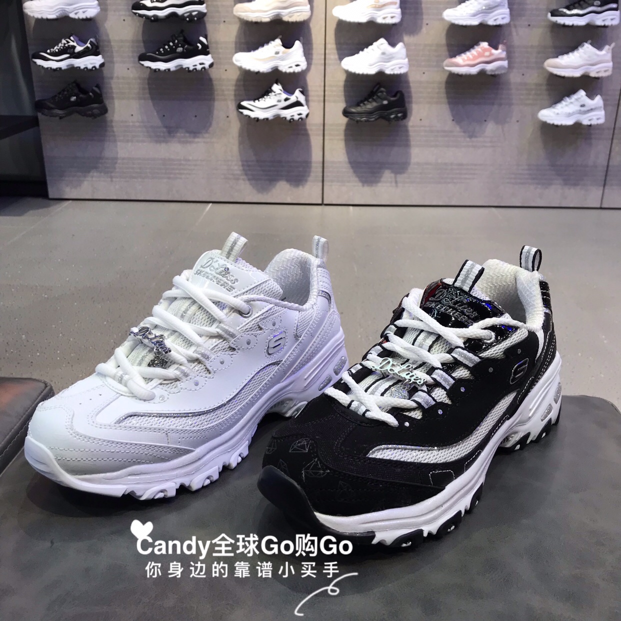 Skechers斯凯奇女鞋 经典钻石熊猫鞋 十周年款老爹鞋小白鞋12241