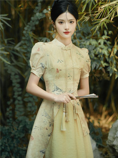 SOLENELARA新中式国风女装素雅复古印花改良旗袍裙子现代风日常可