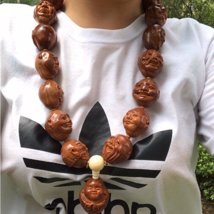 纯手工雕刻橄榄核十八罗汉项链收藏文玩男款超大籽印尼橄榄核脖挂