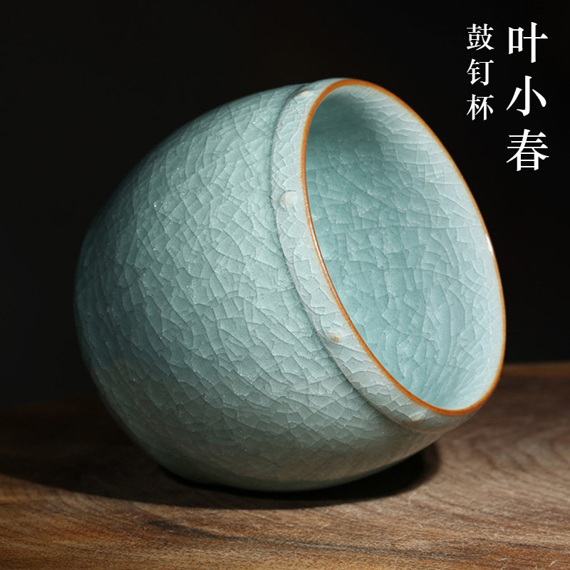 叶小春龙泉青瓷大师纯手工作品哥窑冰裂纹开片可养茶盏杯主人杯