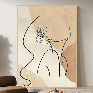 法式侘寂奶油风装饰画卧室肌理抽象美女人物客厅床头挂画落地摆画