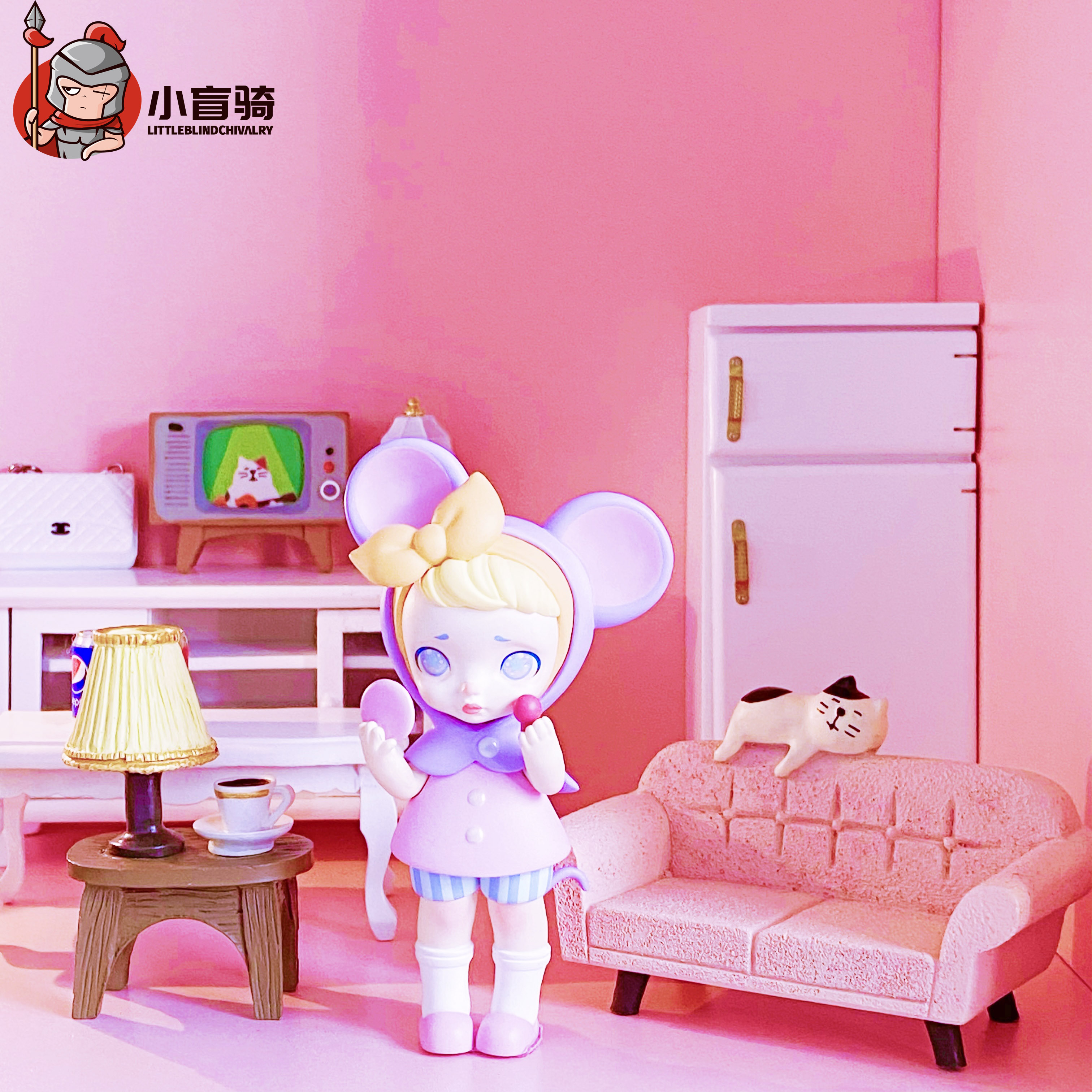 小盲骑劳拉睡衣盲盒配件泡泡玛特场景ob11娃屋家具微缩道具沙发
