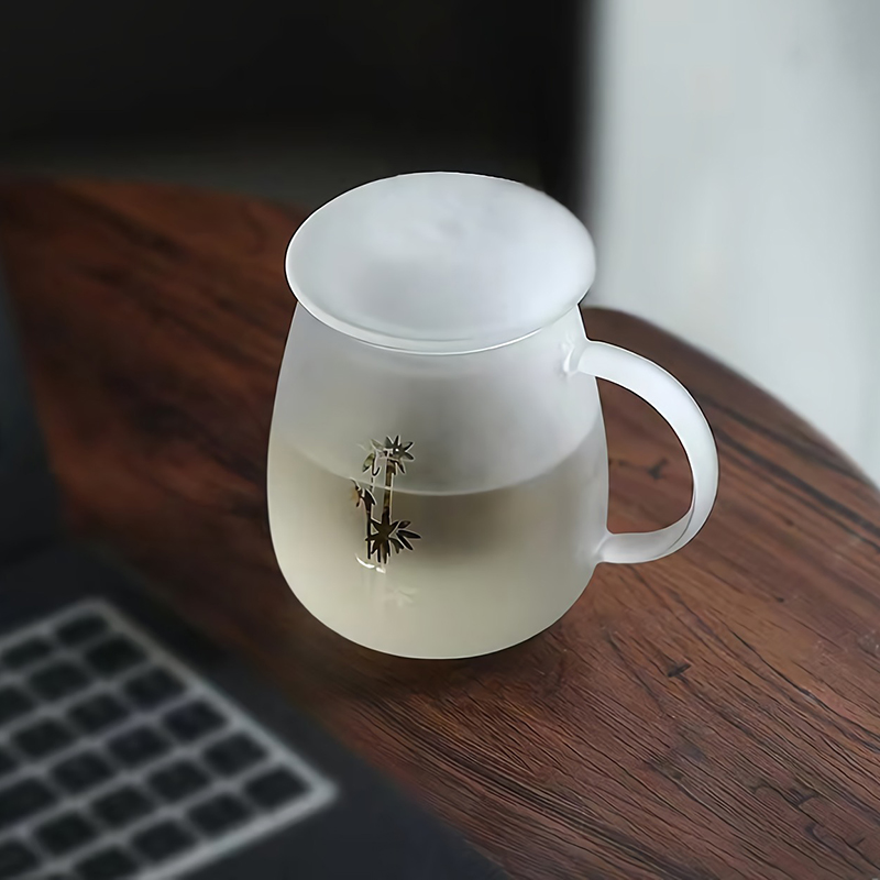 曦月逸家 日式磨砂茶水分离泡茶杯 加厚耐热玻璃三件套办公室水杯