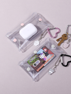 日本 Q-LiA信封透明小包零钱钥匙耳机卡包可爱包挂件 三面可打开