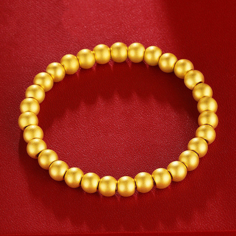 黄金色手链999足金小金珠女款手饰24k纯金转运珠手串硬金实心首饰