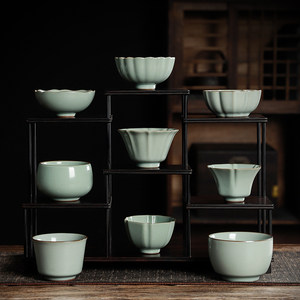 汝窑天青中式男士主人杯闻香品茗杯复古异形杯子单杯古代功夫茶杯