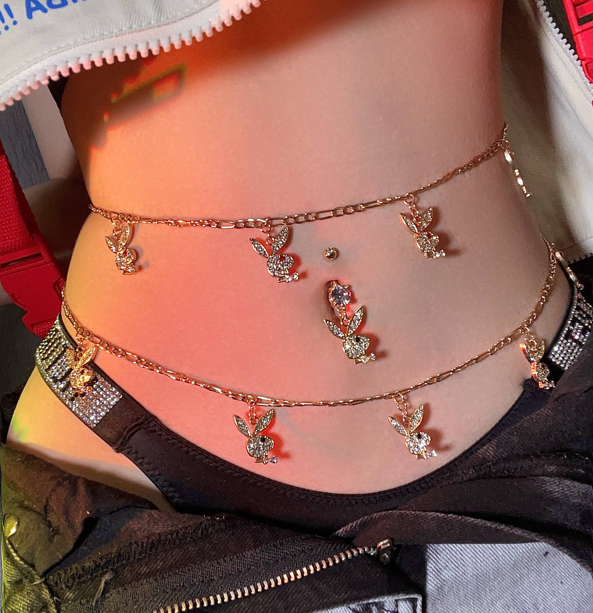 千禧兔医用钛钢穿刺脐钉脐环可配腰链无孔钉 精神小妹风我好爱