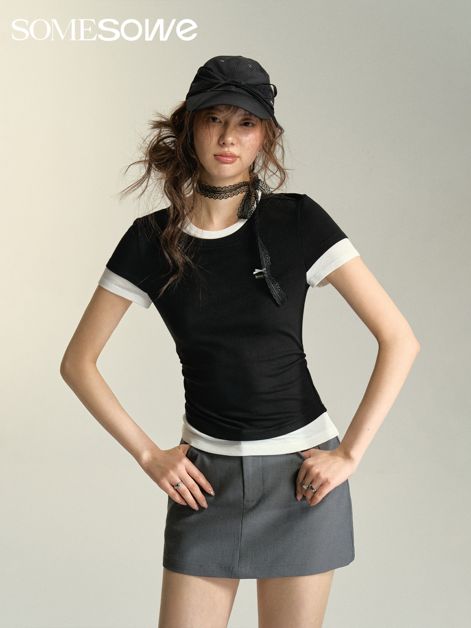 设计感假两件短袖T恤甜美减龄韩版时髦气质SOMESOWE2024春夏新品