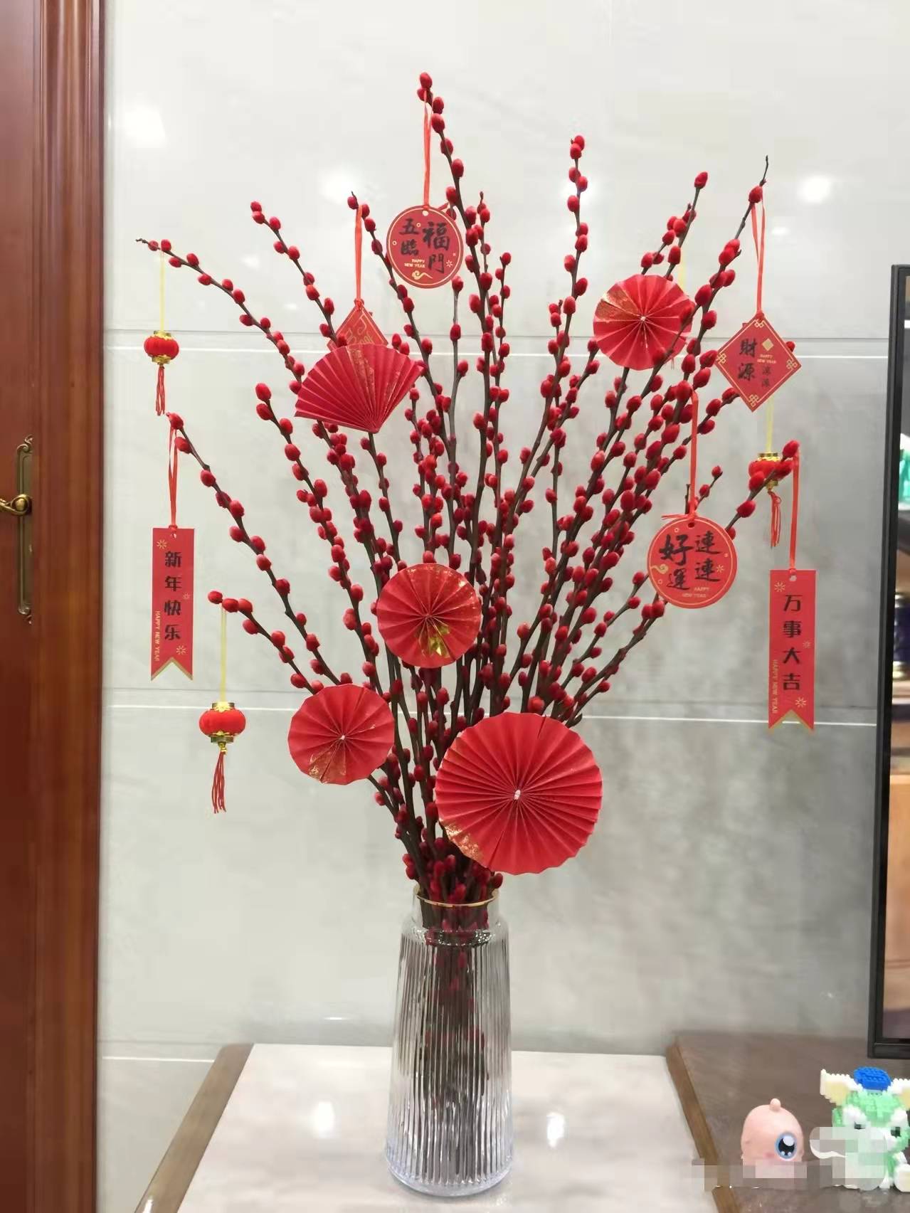 2022新款适合装插银柳专用花瓶新年花桶真花鲜枝养雪柳干枝玻璃的