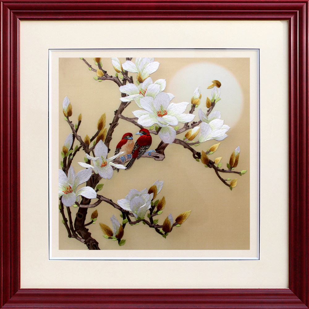 (今日8.5折)苏州刺绣手工苏绣成品餐厅卧室装饰画白玉兰花鸟婚庆礼品