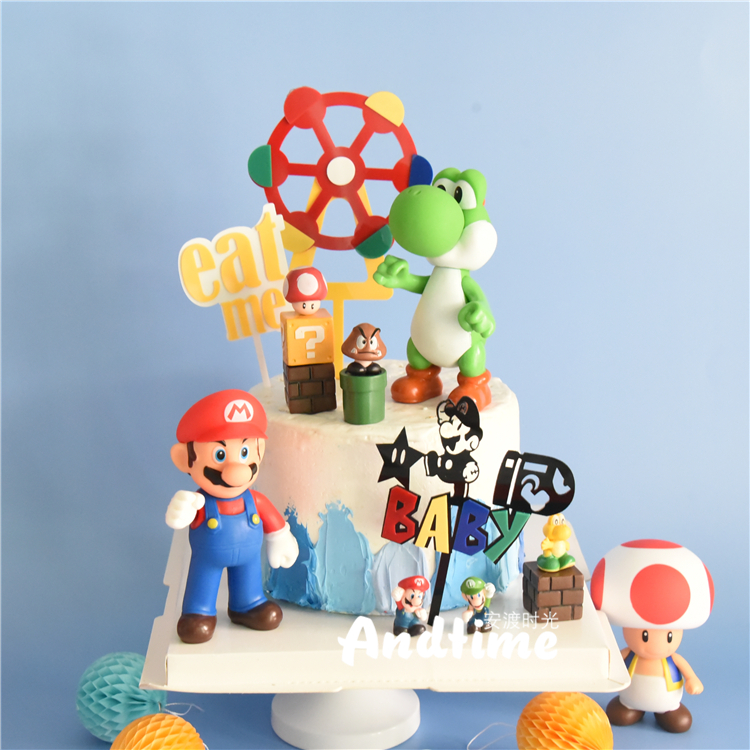 电玩玛丽采蘑菇游戏玩偶摆件卡通儿童插牌插件烘焙蛋糕装饰
