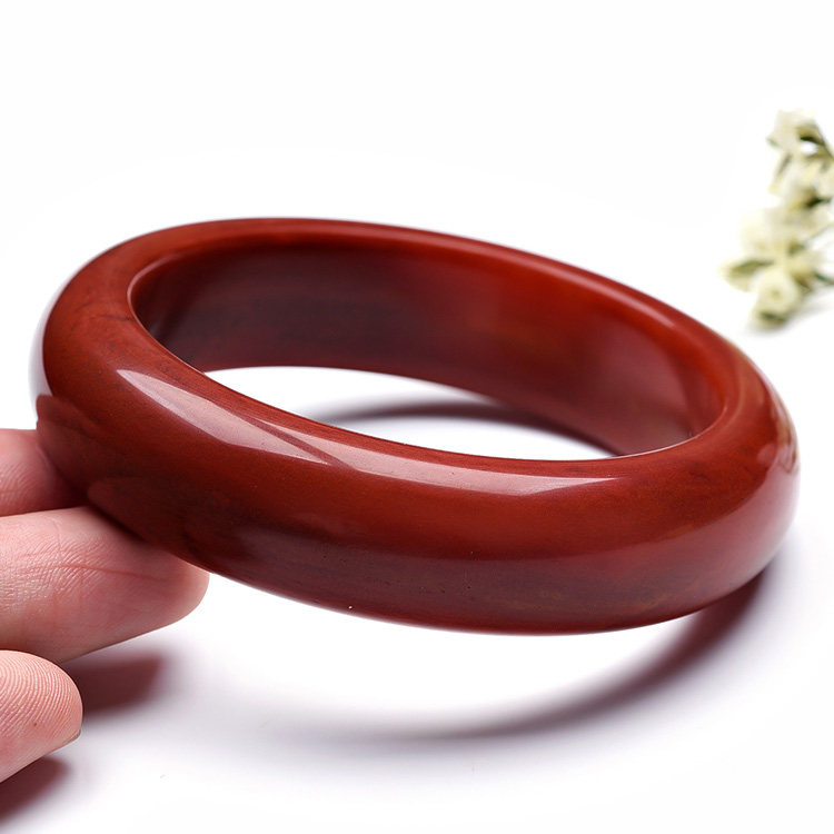 3mm天然黄龙玉鸡血红正装手镯79.7g