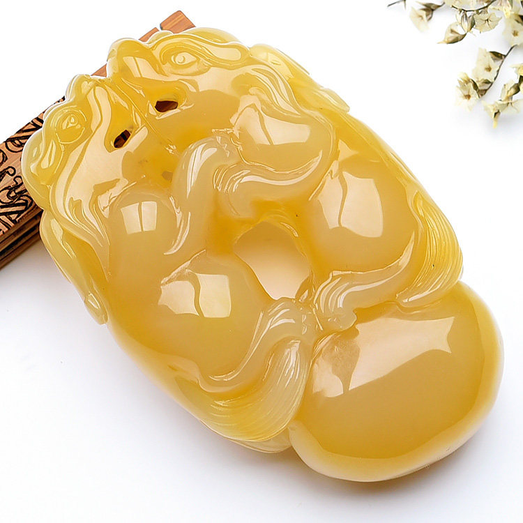 郑冲大师作品 s8423纯天然黄龙玉精工如意挂件238.1g