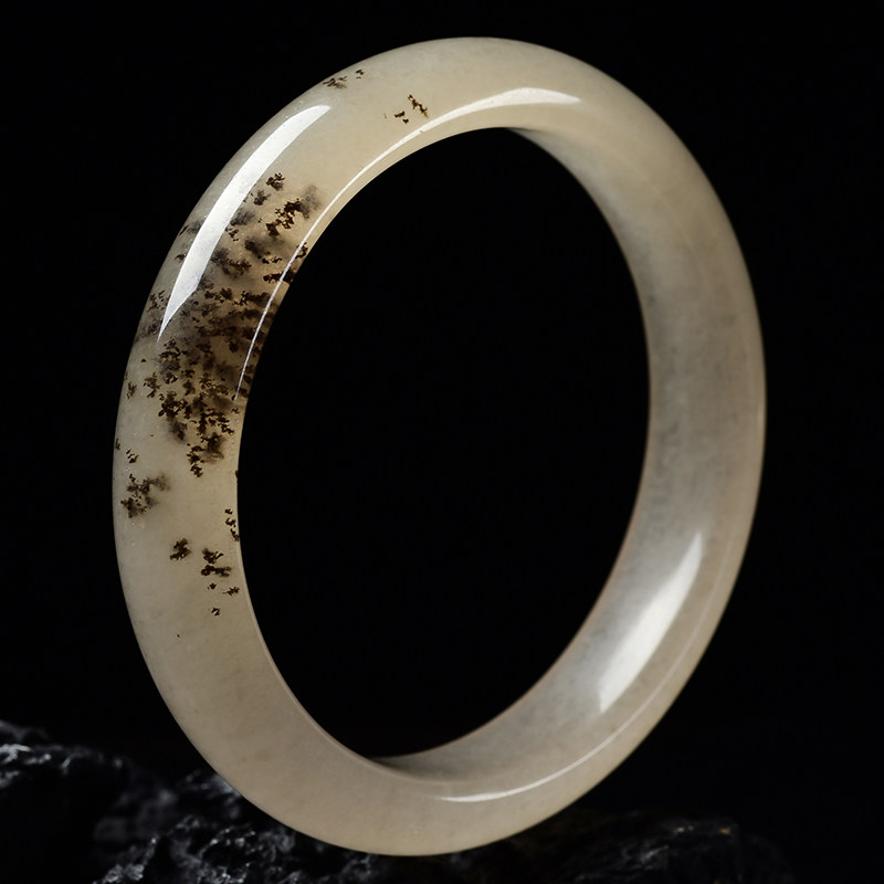 8mm天然黄龙玉冰白水草花手镯47.10g