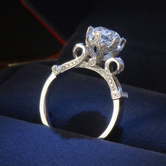 2016新款s925纯银 1克拉钻石夸张皇冠仿真戒指女情侣求婚指环对戒