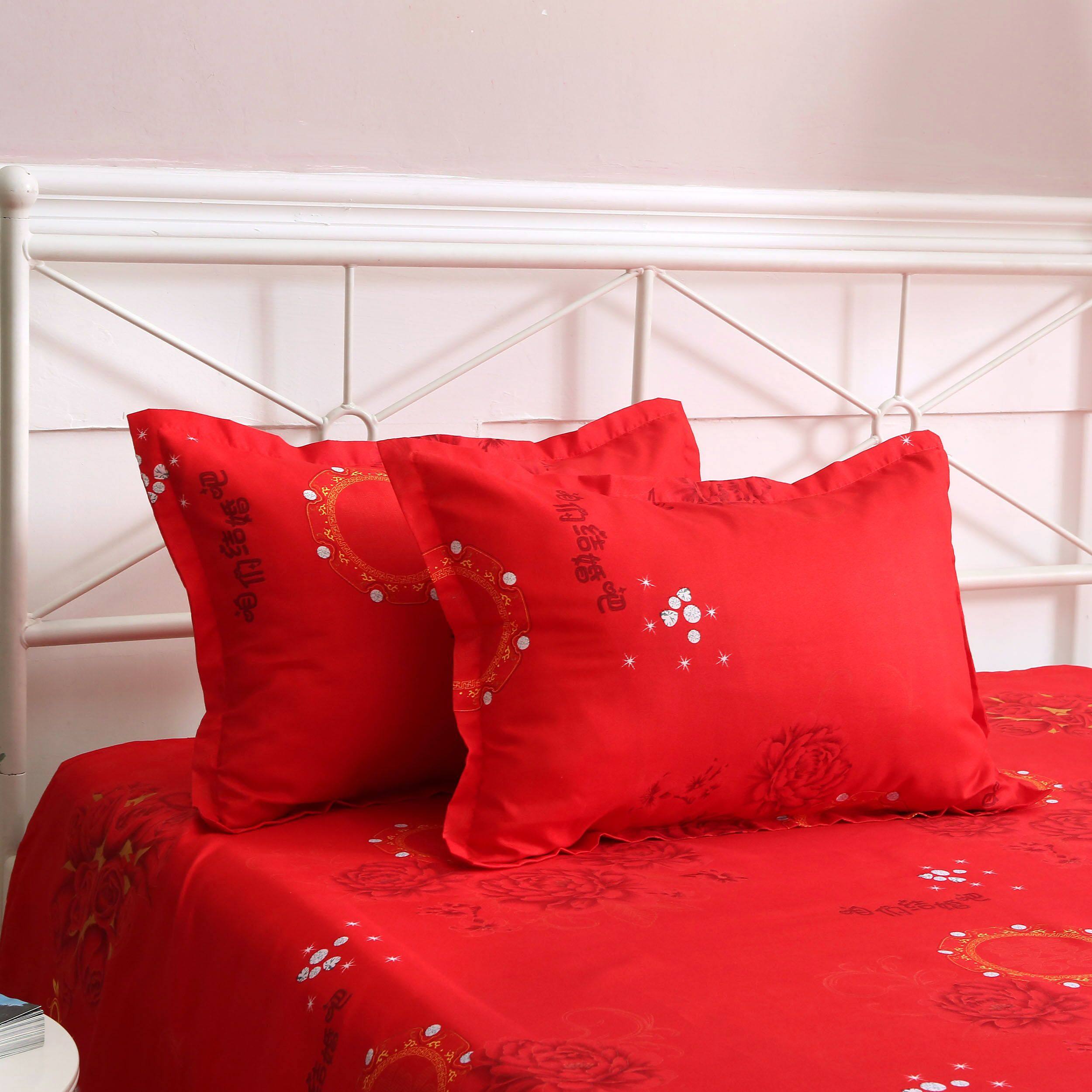 包邮 婚庆磨毛枕套大红色48 74cm一对装单人枕芯套加厚结婚枕头罩包邮