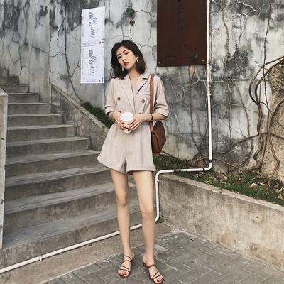 yuqi连体裤女夏2018新款洋气短裤套装高腰ins超火连衣裤裤