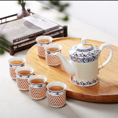 玲珑镂空茶具茶壶整套装7头玲珑杯美人侧提把壶复古蜂巢特价茶具