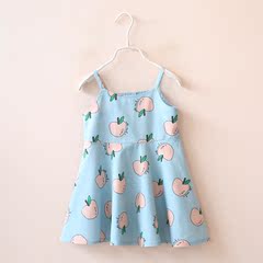 女童全棉苹果印花吊带裙 2016夏季新款童装 儿童宝宝可爱小裙子