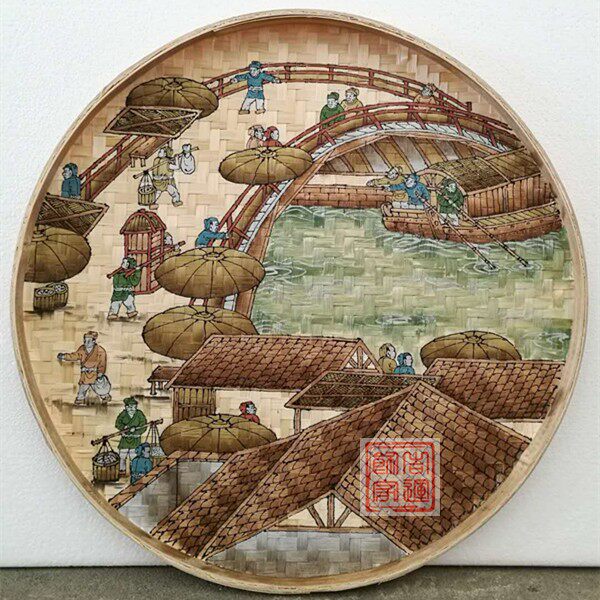 簸箕画竹匾竹筛画京剧川剧脸谱墙面装饰农家乐火锅店装饰五路财神