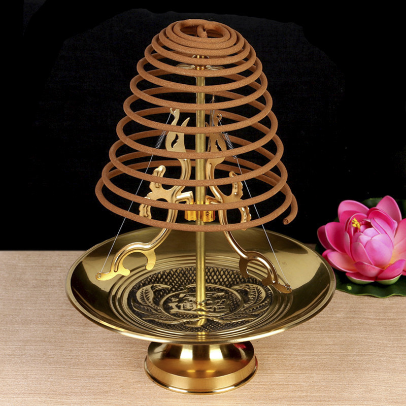 24小时檀香托盘 盘香架器塔香座供佛拜神家用纯铜香架伸缩包邮