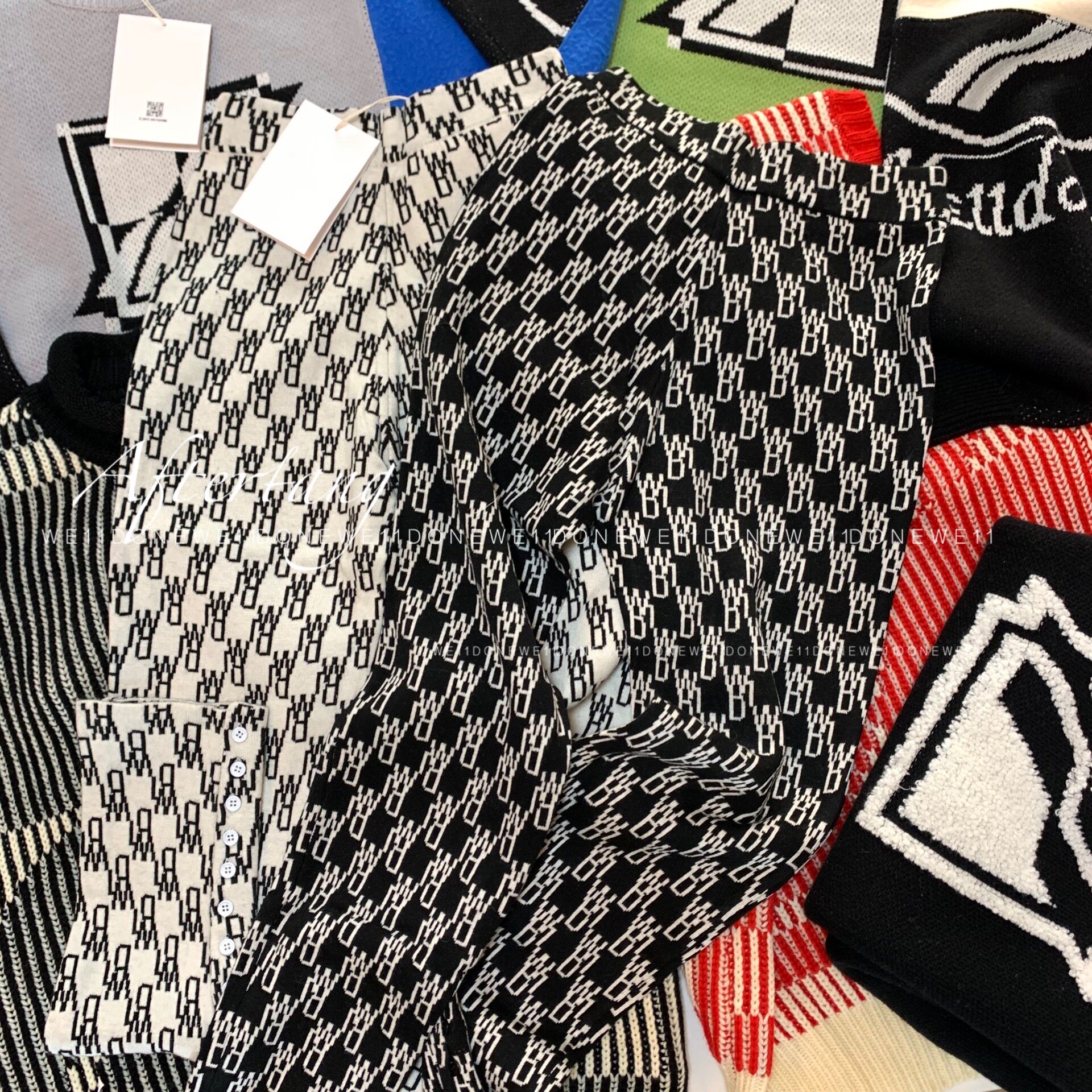 we11done】2021秋冬新款满wd印花针织羊毛开叉直筒裤~超显瘦