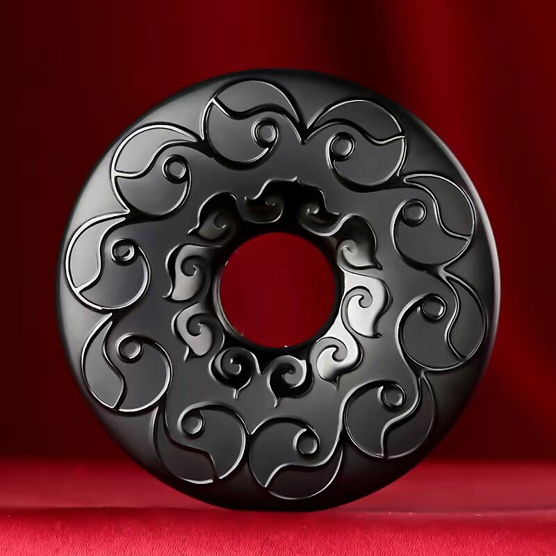 新疆天然和田玉墨玉双面雕刻六字真言平安扣吊坠男女情侣款玉坠