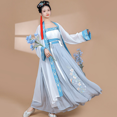 宋制汉服女夏季仙气薄款长安风白色吊带日常直领对襟衫三件套装