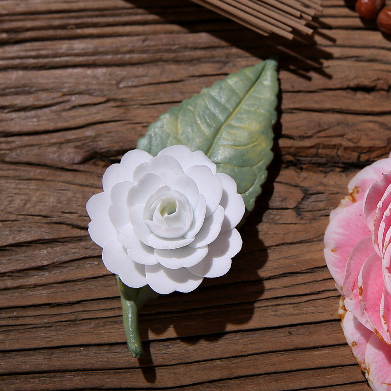 禅意香插茶宠潮州非遗工艺手捏陶瓷花白玉兰摆件精品可养成竹茶器