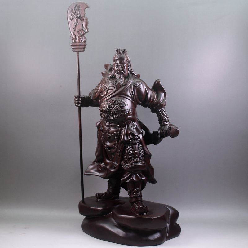 黑檀木雕立刀关公像关帝关羽实木工艺品武财神红木木质关二爷摆件