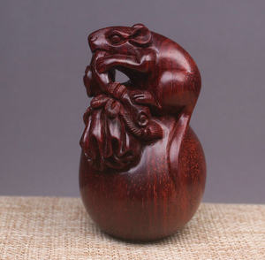 小叶紫檀老鼠布袋老鼠运财鼠手工雕刻老料高密度紫檀木雕鼠九鼎