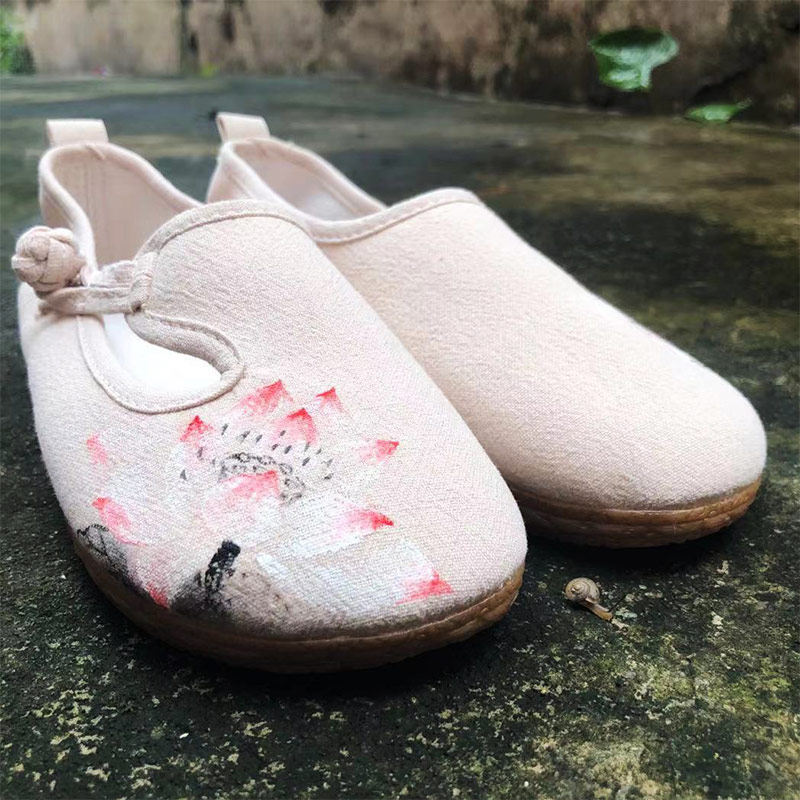 禅鞋女复古禅意古风手绘鞋茶服鞋居士汉服古风布鞋夏仙禅修佛系鞋