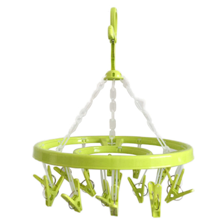 琪雨诗圆形衣架塑料晒衣架 晒架晾衣架防风晒袜架多夹子内衣16夹