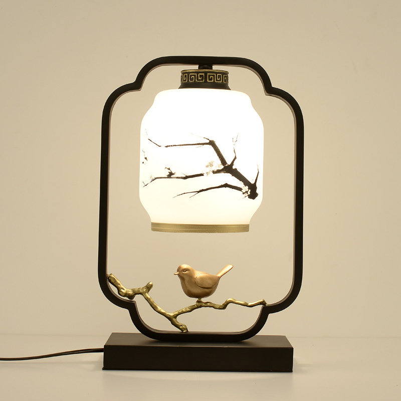 新中式创意小台灯禅意复古客厅书房卧室床头古风装饰灯具玻璃优惠券