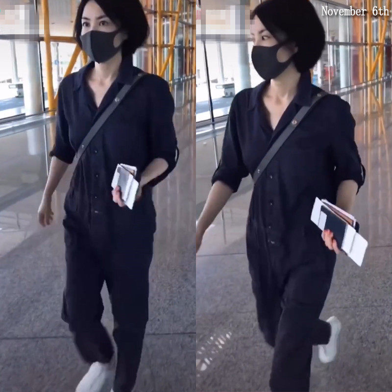 纯色连体裤_抖音王菲明星同款纯色连体裤女宽松休闲工装连体衣潮2019