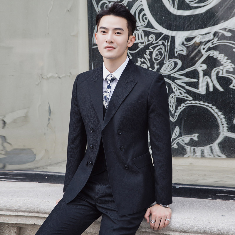 2019春季薄款男士三排扣西服套装三件套6026p290
