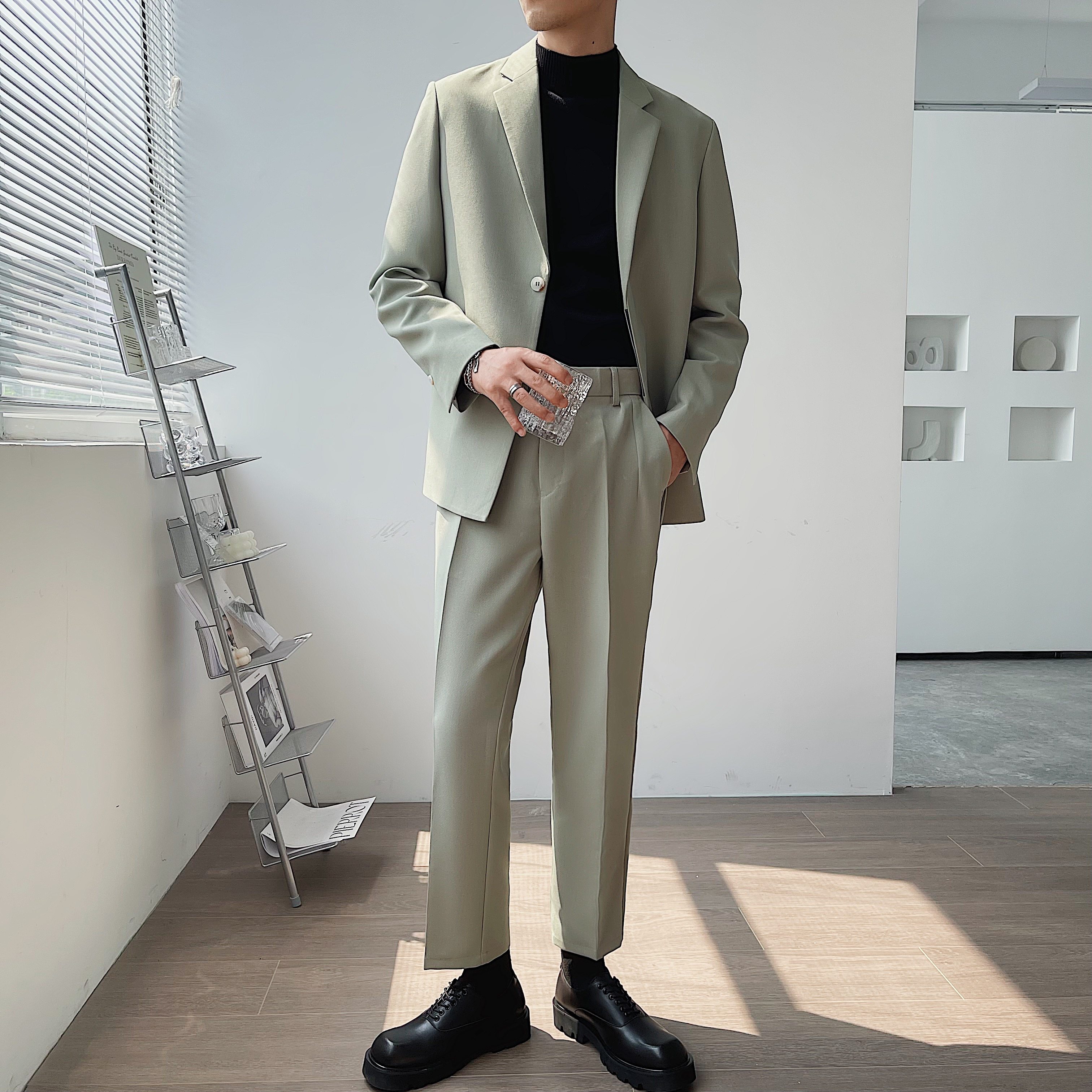 特轻熟风垂感面料男士西服套装宽松西装两件套w2122/p185,男装西服