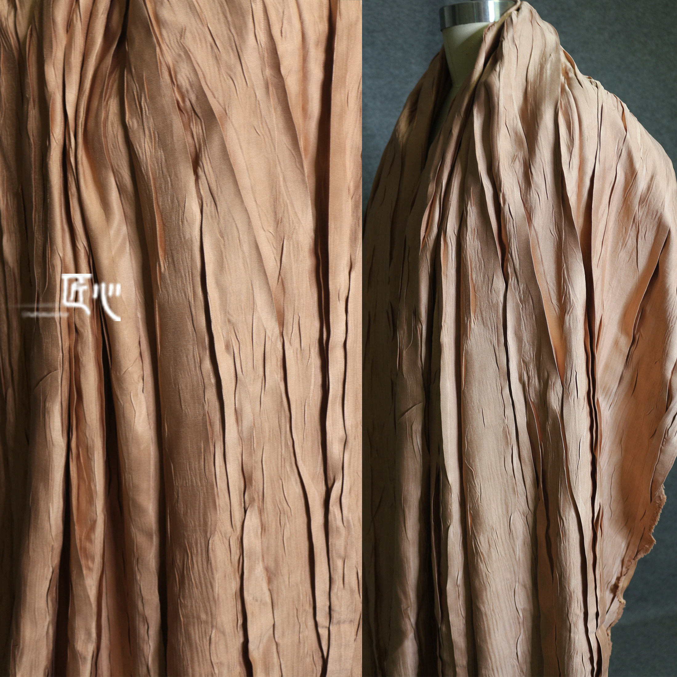 树木竖纹百折压褶 特殊褶皱布光泽丝缎三zhai一生服装设计师面料