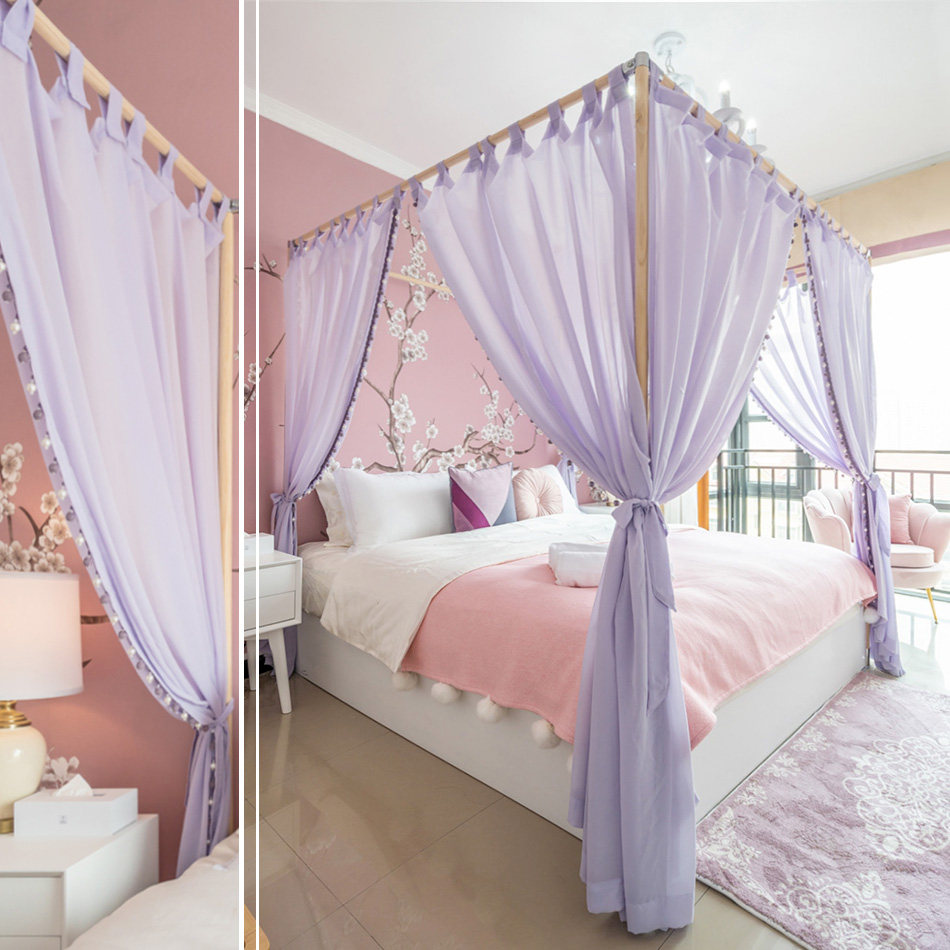 四柱床粘扣带纱幔新中式美式地中海现代时尚唯美浪漫格调装饰床幔