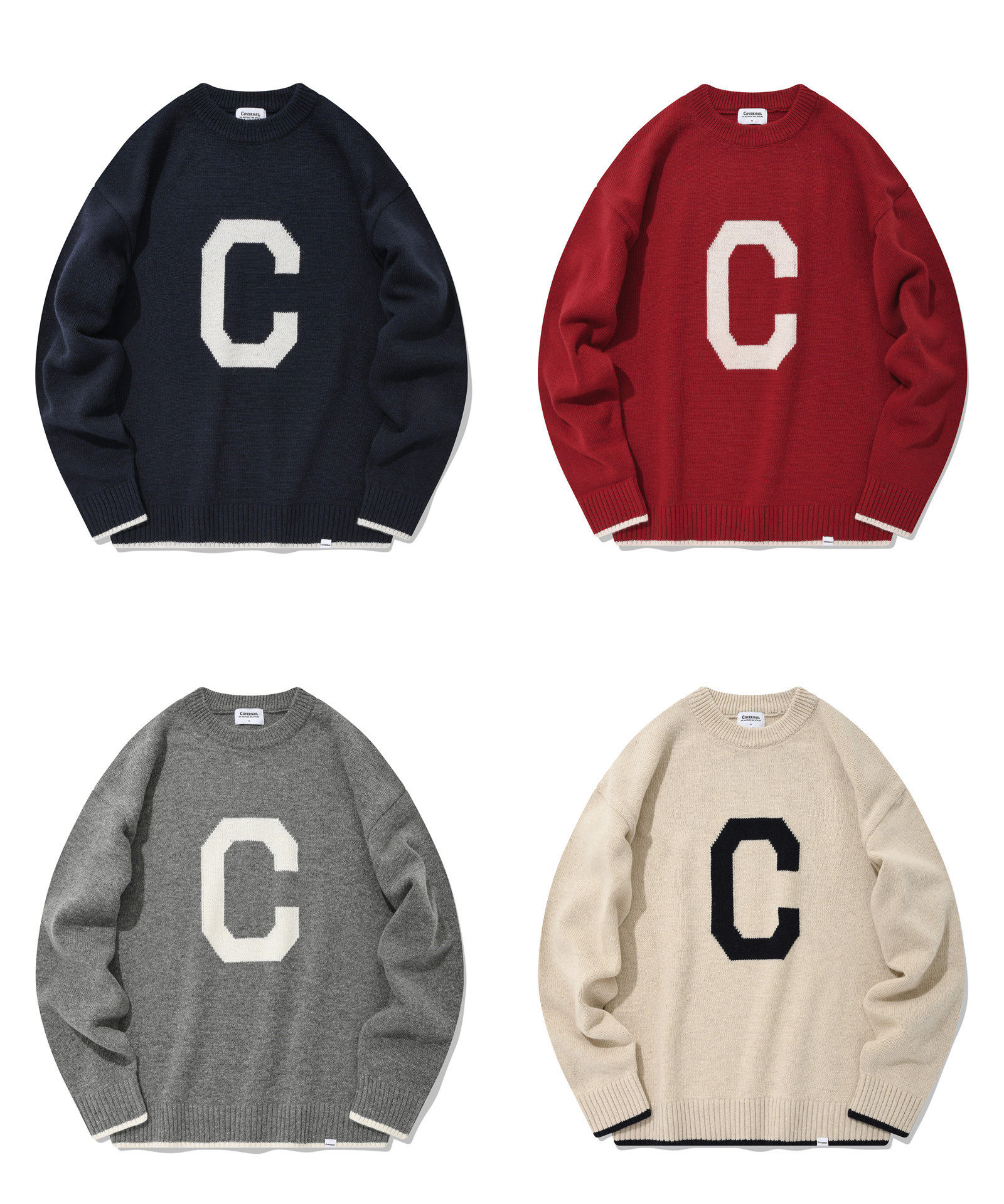 covernat2021年秋冬新款clogo字母圆领套头针织毛衣时尚宽松潮流