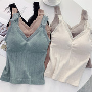 Lace vest women with chest pad V-neck bottoming sling no steel ring wear-free bra slim body body bottoming underwear tide