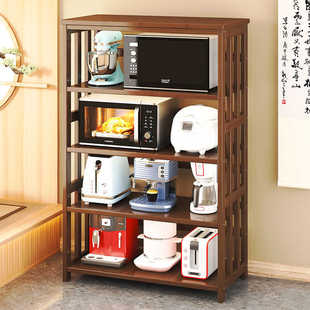 厨房多功能落地置物架实木多层小家电茶壶茶具收纳架子锅架储物架