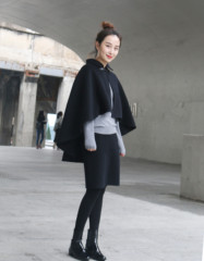 普门XUS2016秋冬新款韩版斗篷大衣外套2件套羊毛披肩中长款大衣女