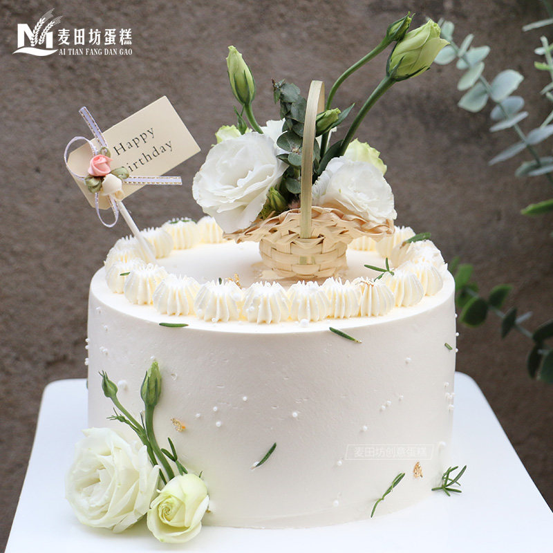 麦田鲜花蛋糕小清新花篮动物奶油美女母亲节生日蛋糕南京配送