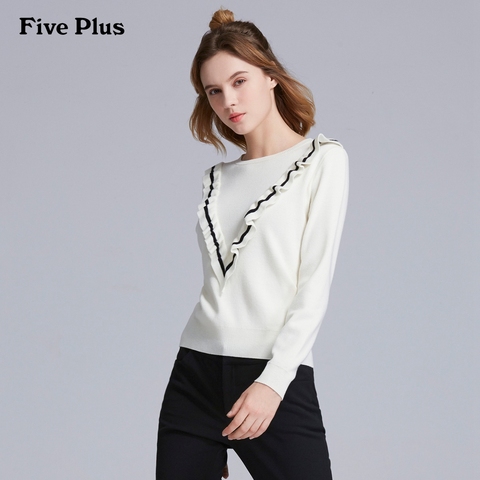 【11-11 199元】Five Plus拼接荷叶边长袖毛衣2JD4035850